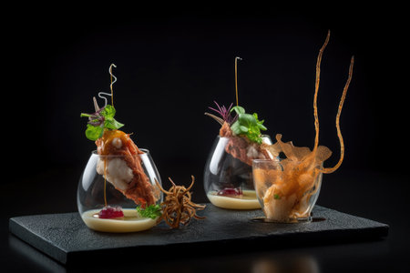 modern restaurant, showcasing the diversity of international cuisine with experimental dishes and fusion flavors, created with generative aiの素材