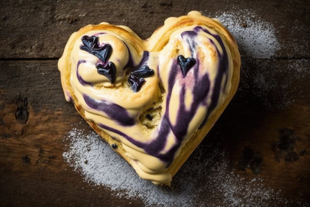 heart-shaped danish pastry with blueberry jam and cream cheese filling, created with generative aiの素材
