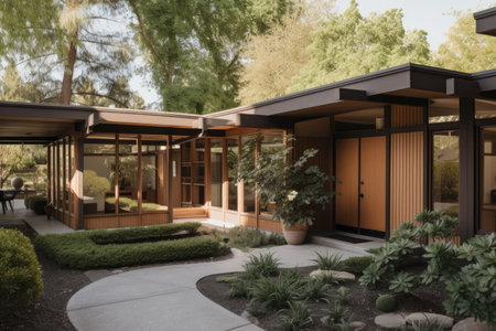 midcentury modern home with exterior and interior renovations, including new windows and doors, created with generative aiの素材