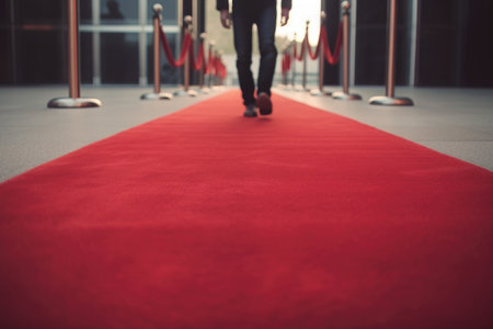 person, walking red carpet before grand opening of movie theater or concert hall, created with generative aiの素材