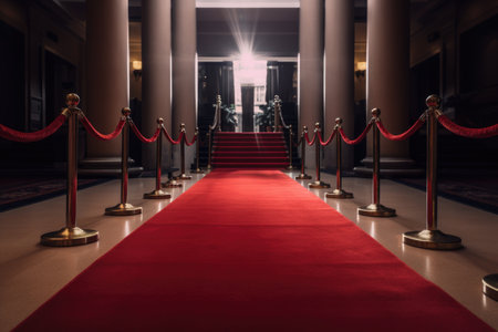 red carpet leading to a grand entrance for the premiere of a new film, created with generative aiの素材