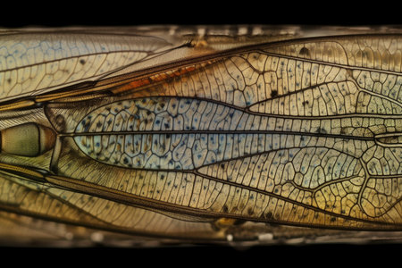microscope slide with magnified view of insect wing, with intricate patterns visible, created with generative aiの素材