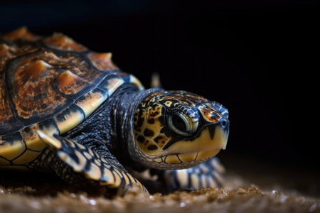 gentle sea turtle swimming through clear blue water, created with generative aiの素材