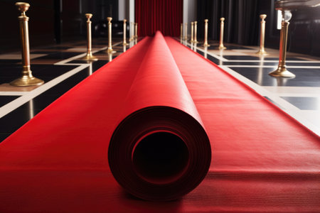 red carpet being rolled out on red carpet for big movie premiere, created with generative aiの素材