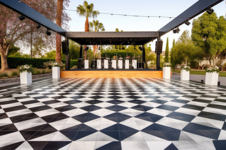 modern outdoor dance floor with sleek lines and geometric patterns for a contemporary feel, created with generative aiの素材