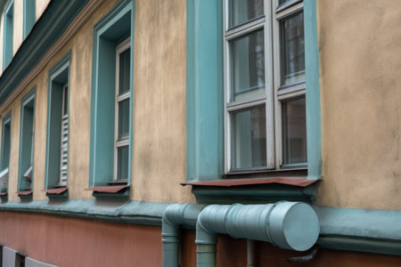 downpipe with new rainwater diverter, that prevents water damage and mold growth in the building, created with generative aiの素材