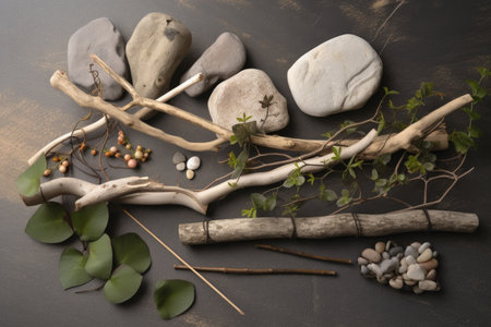 diy garden project using natural materials such as rocks, tree branches, and twine, created with generative aiの素材