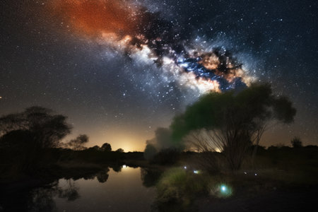 a starry night sky, with the milky way and planets visible, created with generative aiの素材