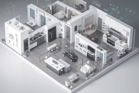 smart home system being configured, with all devices and appliances connected, created with generative aiの素材