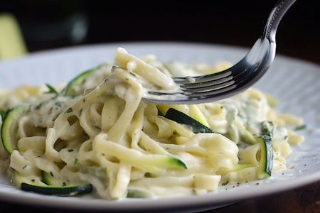 zucchini pasta with creamy alfredo sauce and parmesan cheese, created with generative aiの素材