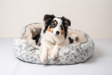 luxury pet bed with soft and fluffy pillow, warm blanket, and bolster, created with generative aiの素材