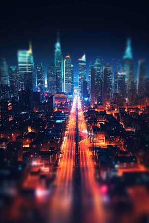 blurred city lights at night for bokeh effect, created with generative aiの素材