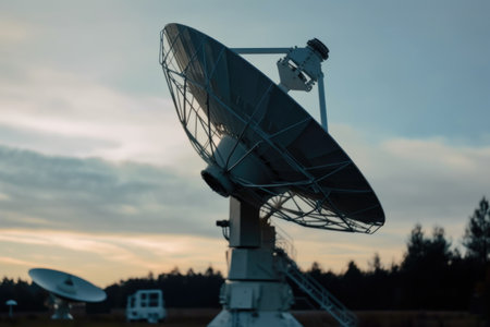 close-up of satellite dish, with the earth in the background, created with generative aiの素材