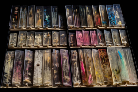 a series of microscope slides, each with a different specimen or range of specimens, created with generative aiの素材