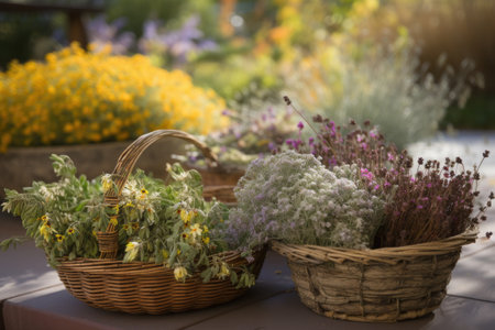 basket of drought-tolerant and native plants, ready for sale, created with generative aiの素材