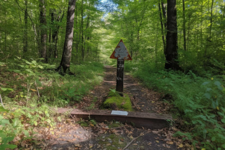 trail marker with arrow pointing to the right, indicating that this is the way to take, created with generative aiの素材