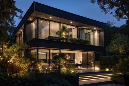 home with smart lighting and music that responds to movements and moods, created with generative aiの素材