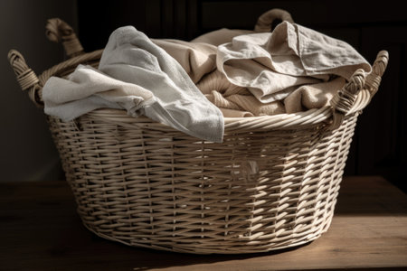 basket of freshly washed laundry, ready to be folded and placed away, created with generative aiの素材