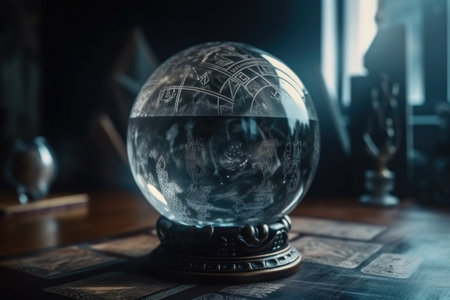 magic crystal ball with mystical runes and symbols on its surface, created with generative aiの素材