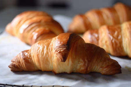 homemade croissants with delicate layers and flaky texture, created with generative aiの素材