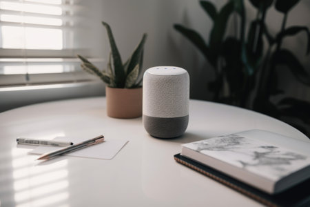 virtual assistant, checking off items on to-do list with the help of smart speaker, created with generative aiの素材