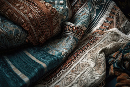 close-up of textiles with intricate patterns and textures, created with generative aiの素材