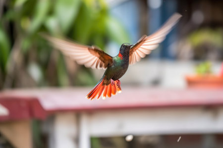 hummingbird learning to fly, hovering in midair, created with generative aiの素材