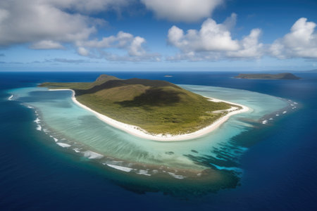 remote island with endless blue waters and white sands, created with generative aiの素材