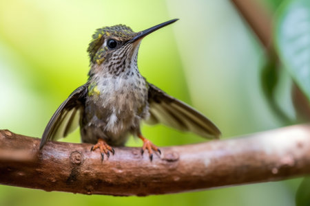 tiny hummingbird stretching its wings and learning to fly, created with generative aiの素材