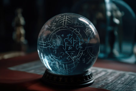 magic crystal ball with mystical runes and symbols on its surface, created with generative aiの素材