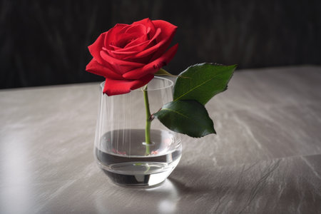 a vase with a single red rose in the center, created with generative aiの素材