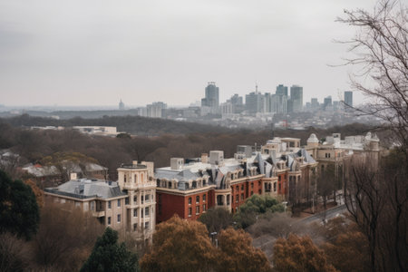 scenic view of the city, with buildings and landmarks visible in the background, created with generative aiの素材
