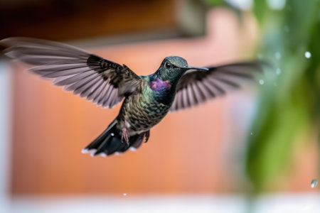 tiny hummingbird learning to fly in slow motion, with its wings moving in a blur, created with generative aiの素材