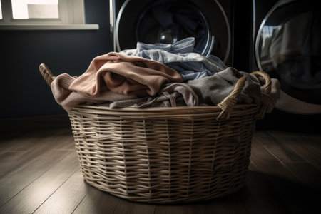 a basket of freshly washed and dried clothes, ready to be put away, created with generative aiの素材