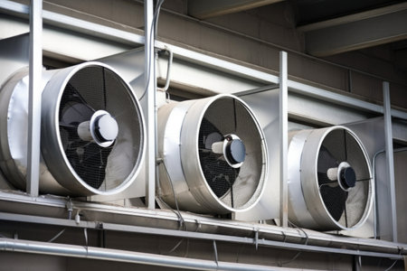 ventilation system, with various vents and fans for different areas of building, created with generative aiの素材