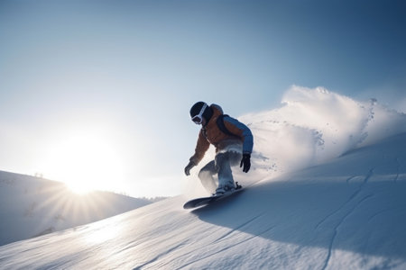 winter sports (skiing, snowboarding, snowshoeing) enthusiast enjoying the thrill of downhill slide, created with generative aiの素材