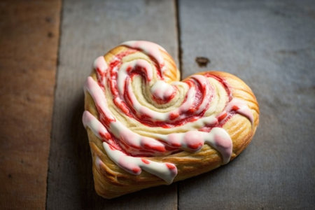 heart-shaped danish pastry with strawberry and cream cheese filling, created with generative aiの素材