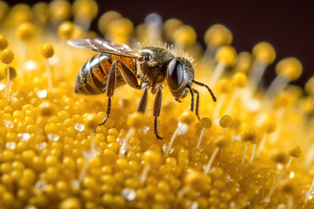 macro shot of single pollen grain, captured in the moment of landing on skin, created with generative aiの素材