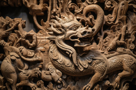 carving of a mythical creature, with its intricate details visible, created with generative aiの素材