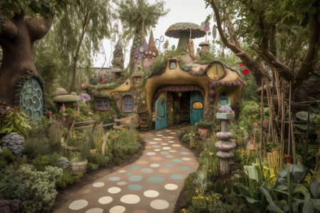 magical garden, with whimsical creatures and magical plants, created with generative aiの素材