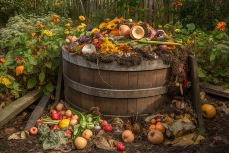 compost bin overflowing with rich and fertile compost, created with generative aiの素材