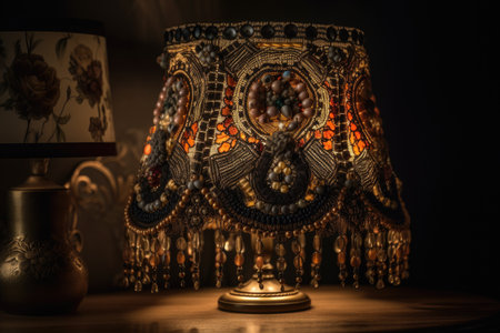 decorative lampshade with intricate pattern and beads, created with generative aiの素材
