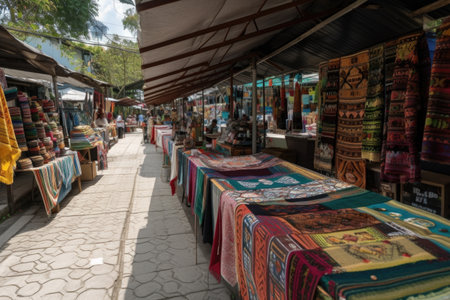 textile craft market, with stalls offering handmade items for sale, created with generative aiの素材
