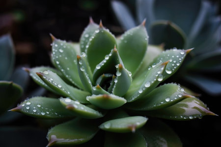 close-up of succulent plant with dewy drops, created with generative aiの素材
