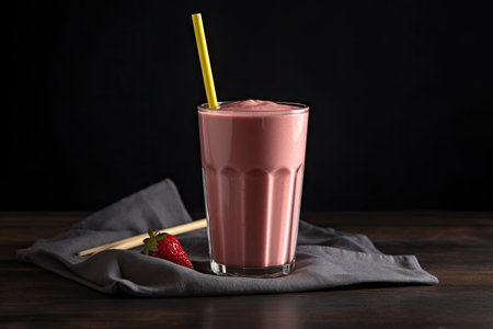 glass of smoothie with straw, ready to be sipped, created with generative aiの素材