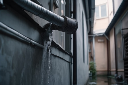 downpipe with new rainwater diverter, that prevents water damage and mold growth in the building, created with generative aiの素材