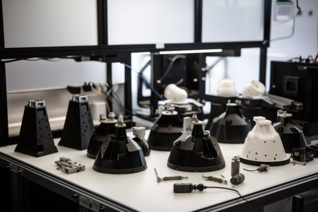 a team of 3d printing robots manufacturing parts for a spacecraft, created with generative aiの素材