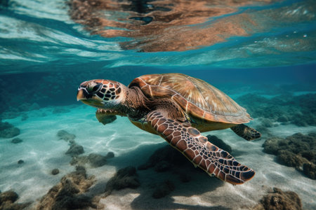 sea turtle swimming in crystal-clear water, created with generative ai