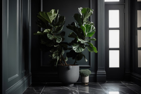 simple vase of fresh flowers surrounded by lush indoor plants, created with generative aiの素材