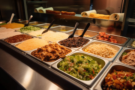 burrito bar, with variety of burritos and tacos to choose from, created with generative aiの素材